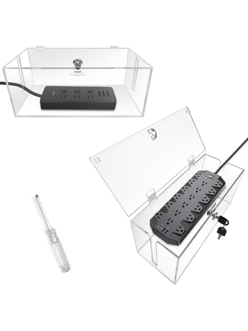 2PC Acrylic Plug Organizer Upgrade,Cable Management Box with Lock,Cable